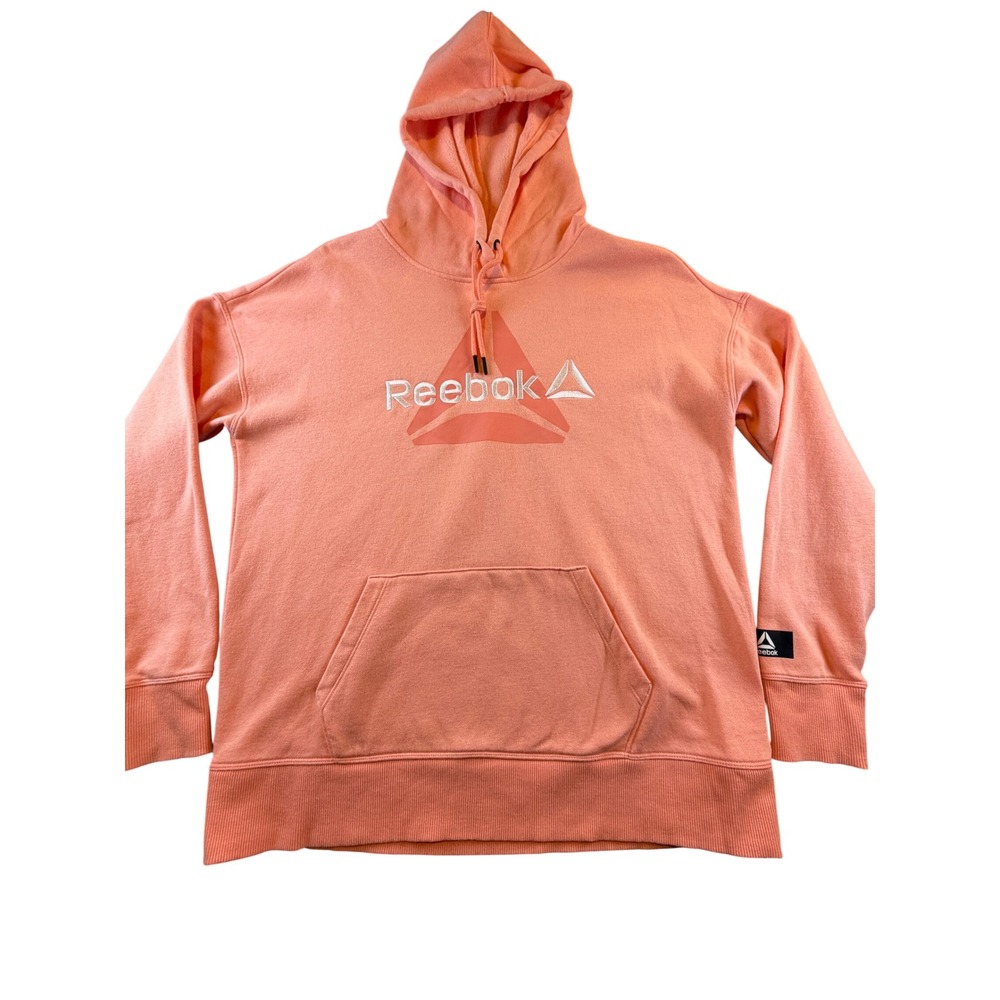 Reebok Womens Delta Logo Pullover Hoodie Peach Coral Fleece Sweatshirt L